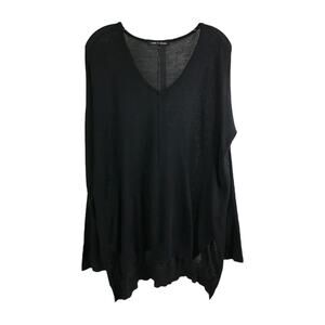 Cable & Gauge Tunic Sweater Womens Sz L Black Knit V-Neck Lightweight MInimalist